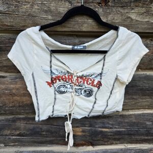 G-Mini Cream Motorcycle Graphic Women's Crop Top - Y2K Moto Babe